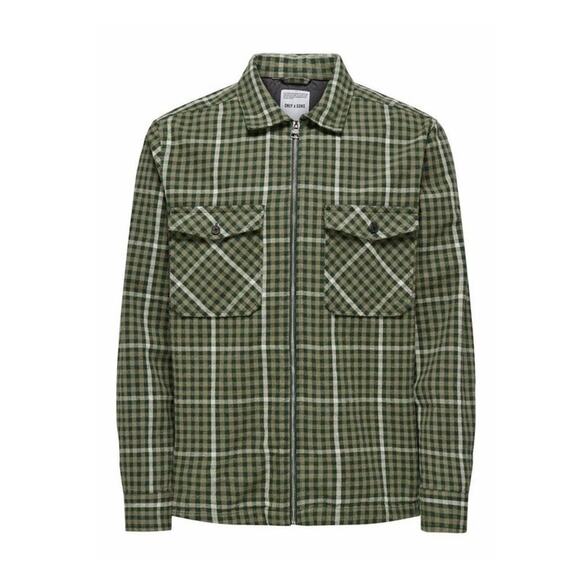 Zip-Up Other - ONLY & SONS Tyson Check Mens Zip-Up Overshirt - SPRUCE Men’s Large